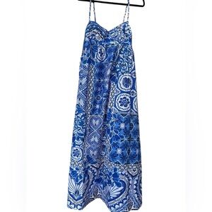 Farm Rio Blue XL Tile Dream Sleeveless Maxi Dress NWT